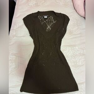 Mingle forest brown V‑Neck Knit Midi Dress